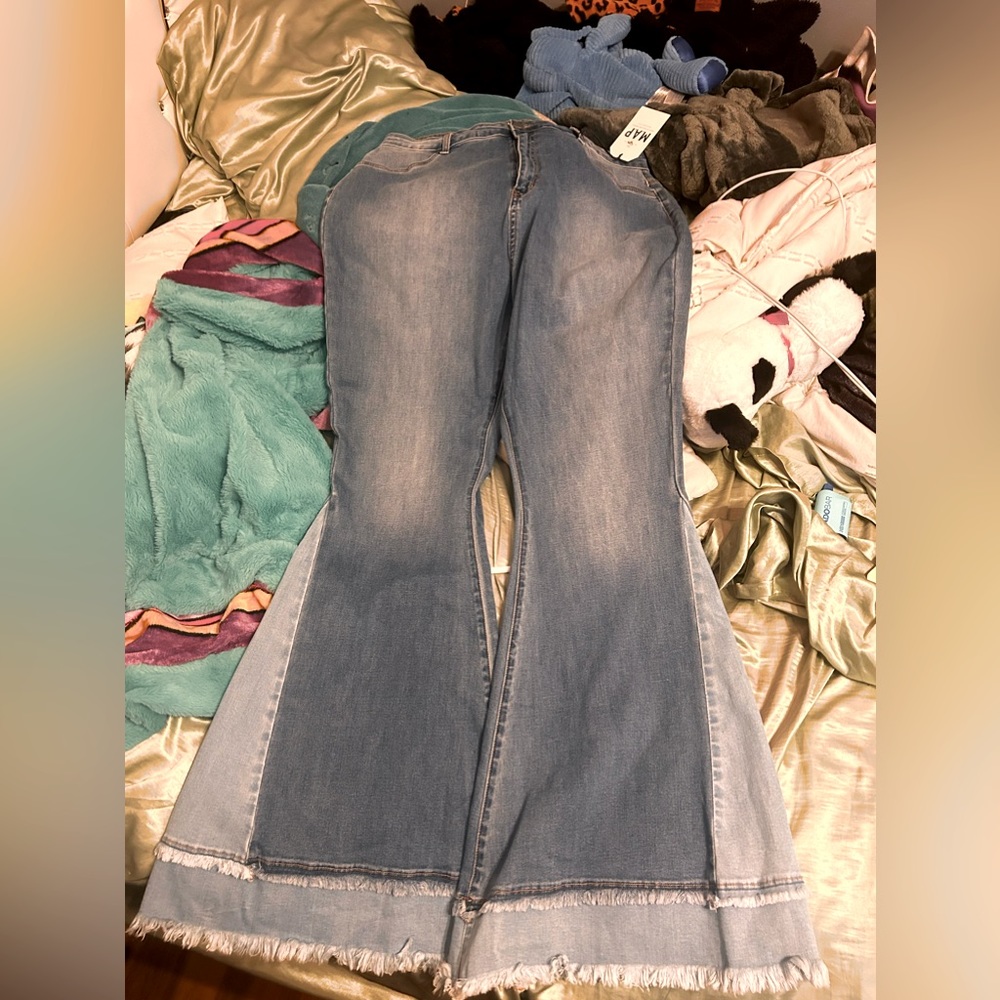 Multi color flare jeans
